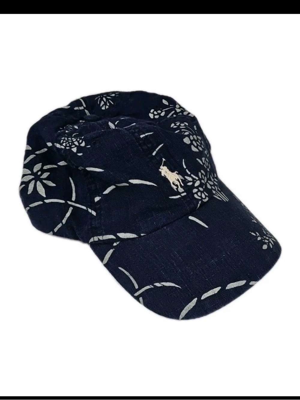 Polo by Ralph Lauren Navy Floral Pattern Hat with White Pony